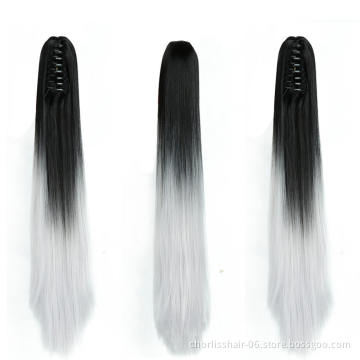 Wholesale Deep-Brown Long Straight Claw-Clip Drawstring Hairpiece Clip In Hair Tail Synthetic Hair Ponytails Extension For Women